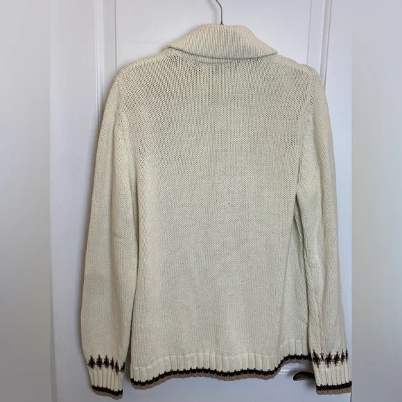 Lands' End shawl collar cable-knit cardigan sweater snowflake pattern Women’s L - Picture 6 of 10